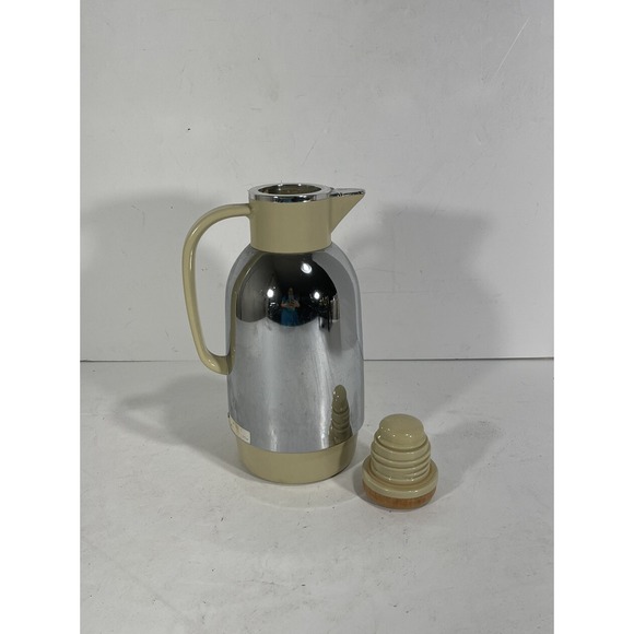 Yacht Thermos Other - Vintage Yacht Vacuum Bottle Stainless Steel Wood Lid Carafe Pitcher Thermo Japan